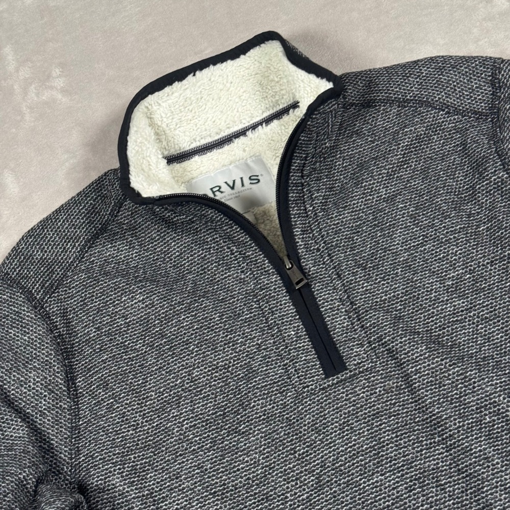 Orvis Quarter Zip Pullover Mens Medium Gray Sherpa Lined Textured Knit Sweater
